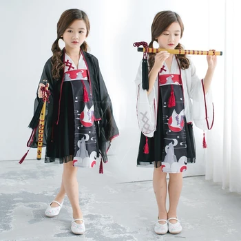 2020 Japonské Tradiční Cosplay Kostýmy, Dívka, Kimono, 3ks Šaty pro Děti Dívky Župan Yukata Krajky Děti, Jeřáb Kimono