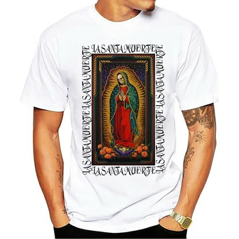 2021 Volný čas Módní bavlněné tričko Nové Tiskové La Santa Muerte Saint Smrt Posádky Krk Krátký Rukáv Pánská