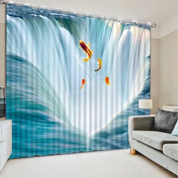 3d závěsy Top Classic 3D Evropském Stylu Závěsy pro obývací pokoj velký vodopád ryby módní okno záclony