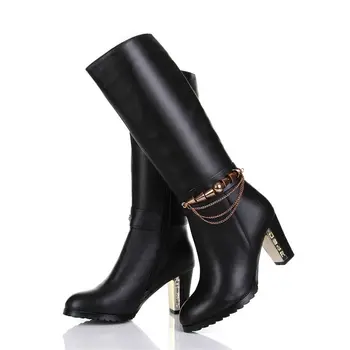 ASUMER 2020 NOVÉ kovové dekorace jednoduché poloviny lýtka zimní boty tlusté podpatky ženy boty kolo toe zip pu+originální kožené boty