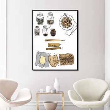Denní Dietní Potraviny, Přípitek, Sýr, Koření Malířské Plátno Minimalismus Plakáty A Tisky Nástěnné Obrázky Pro Obývací Pokoj Dekorace