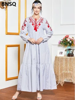 Etnické Výšivky Plisované Šaty Pruhované Muslimské Abaya Bohemia Africké Dashiki Vestidos Kimono, Dlouhý Župan Ramadánu Eid Arabské Islámské