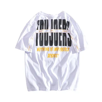 Hip hop mládež krátký rukáv pánské t-košile módní populární logo letní nové volné padnoucí pánské polovina rukáv pánské oblečení