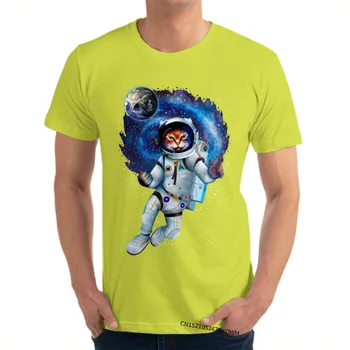 LeisureFunny Astronaut Kočka Topy & Trička Vtipné Kulatý Límec Čistá Bavlna T-Shirt Vlastní Mužské T Shirt Doprava Zdarma