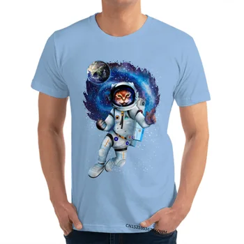 LeisureFunny Astronaut Kočka Topy & Trička Vtipné Kulatý Límec Čistá Bavlna T-Shirt Vlastní Mužské T Shirt Doprava Zdarma