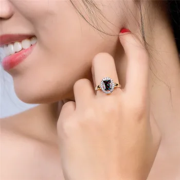 Lingmei Nové Módní Elegantní Design Obdélník MultiBlue Bílá CZ Stříbrná Barva Velikost Prstenu 6-9 Svatební Ženy Šperky
