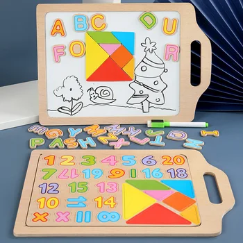 Multifunkční rýsovací Prkno s Magnetickým Dopis Přenosné dřevěné puzzle Digitální abecedy magnet puzzle hračka