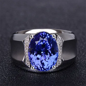 Módní modrý safír drahokamy crystal zirkon diamanty prsteny pro muže bílé zlato stříbro šperky bague argent párty doplňky