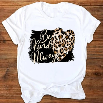 Módní Ženy T-tričko Graphic Leopard Láska Horní Ženy T Košile 90 Dámy Tisk Šaty Příležitostné O-Neck Dámské Tričko Topy Oblečení