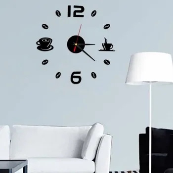 Nové 3D Šálků Kávy Obývací pokoj art diy nástěnné hodiny, zrcadla, hodiny, moderní design, hodinky, domácí dekorace DIY dekor nálepka kuchyně