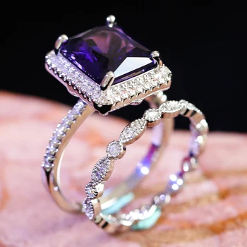 Nové Módní Micro Fialová Crystal Vykládané Zirkony Prsten Svatební Zásnubní Prsteny Pro Ženy Luxusní Šperky Láska Velkoobchod D138
