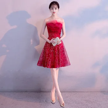 Ok Umělé Crystal Cheongsam Večerní Party Šaty Ženy 2021 Nové Modré Temperament Celebrity Šaty Sexy Off Rameno Qiapo