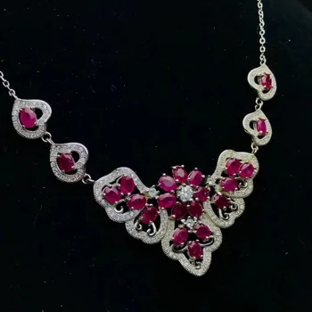 Přírodní red ruby gem Přívěskem náhrdelník S925 stříbro Přírodní drahokam náhrdelník Luxusní Květinové srdce ženy svatební party šperky