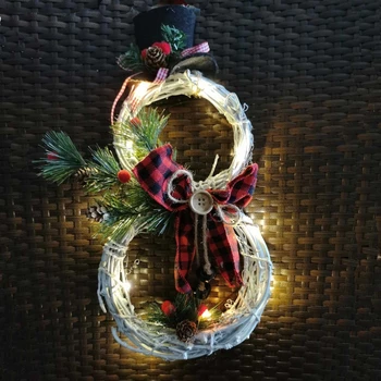 Vánoční Věnec, Věnec Dveře, Okna Zavěšení na Zeď Ornament Dekorace Ratanový nábytek S Lukem Šišky Červené Bobule a 10 LED Světla