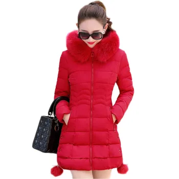 Zimní kožešinový límec tenký dlouhý casacos de inverno feminino velké velikosti 3XL dámská zimní bunda s kapucí teplé žena kabát parka A071